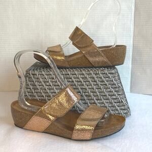 Lola Sabbia Metallic Gold Leather Cork Wedge Sandals Womens Size EU 41 US 10.5